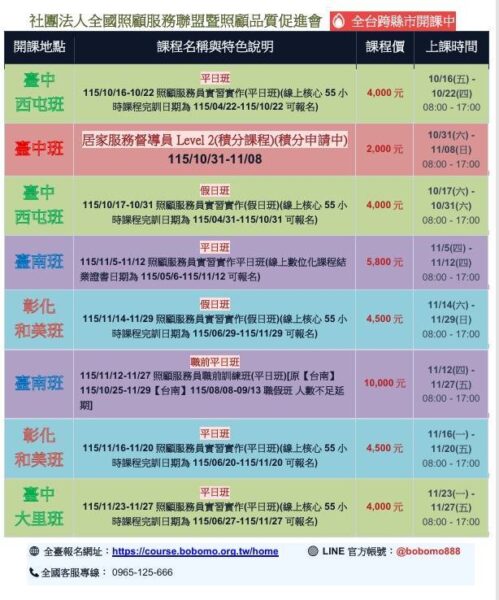 踏入照護新里程碑！2026年秋季中南部照服員與居服督導員培訓課程熱烈招生中！